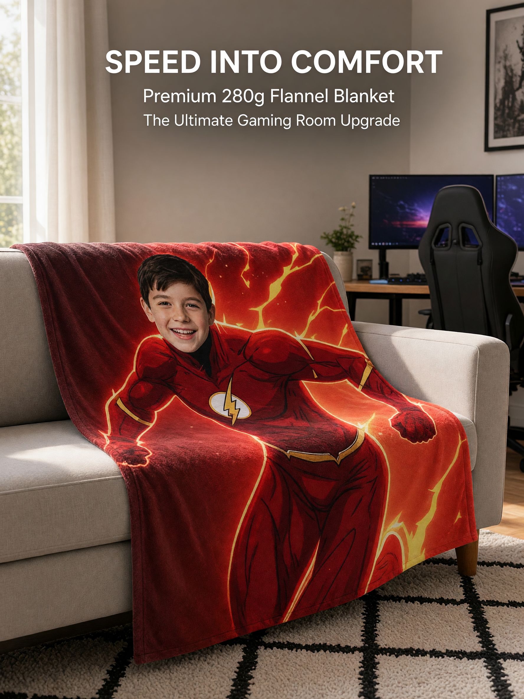 Custom Photo Superhero Blanket Personalized Face Flannel Fleece Throw Soft Anti-Pilling Bed Couch Cover for Kids Gift