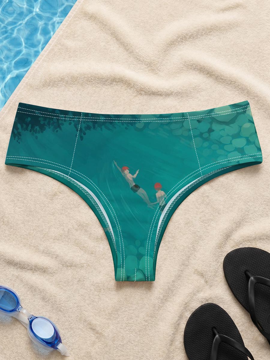 Two swimmers glide through a serene, rocky underwater tunnel. -  Men's swim trunks