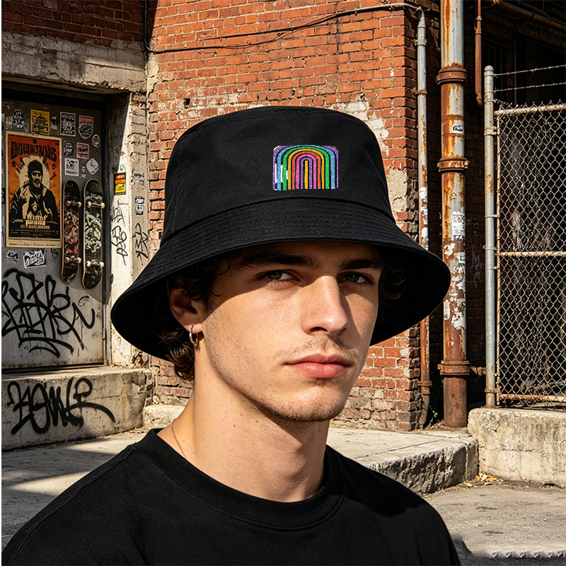Unisex Classic Bucket Hat with Glitter Rainbow Print Design - Stylish Sun Protection Hat for Outdoor Activities, Beach, Travel, and Casual Wear - Perfect for Adults Seeking Trendy and Comfortable Headwear