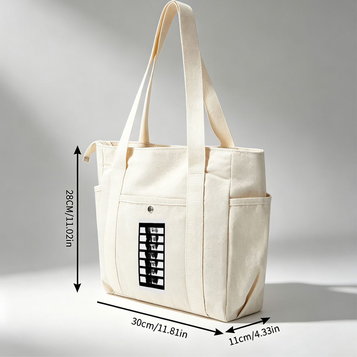 BTS Members in Black and White Striped Portrait with Fragmented Faces - Multi-pocket bags