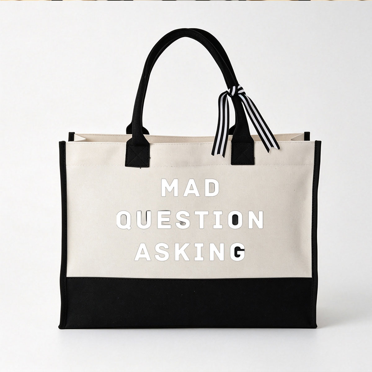MAD QUESTION ASKING - Canvas patchwork gift tote bag