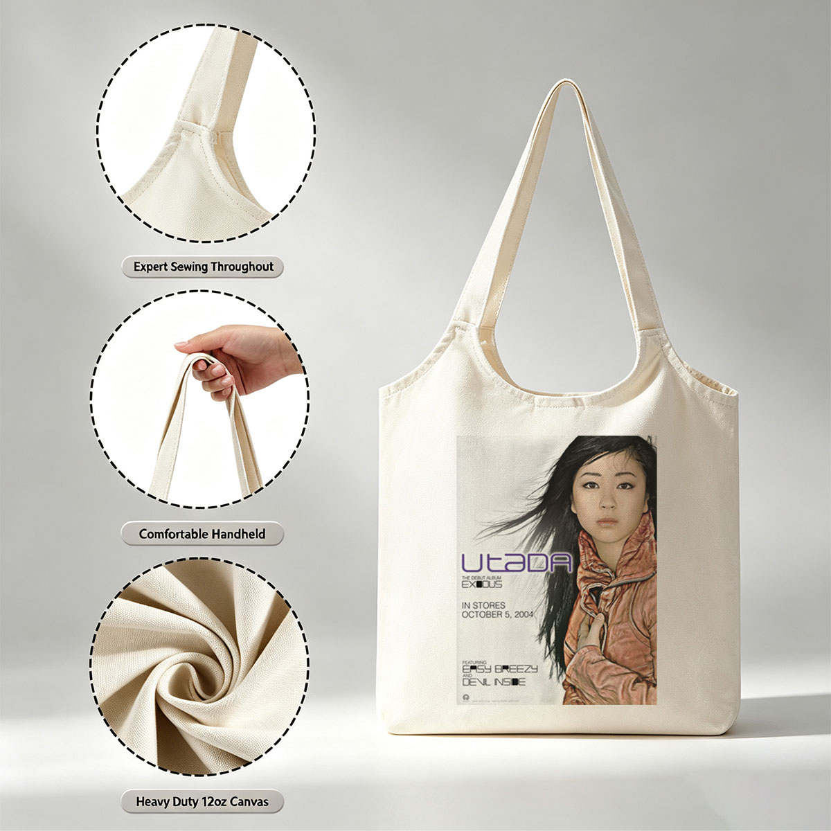 Utada Hikaru on Album Cover for Exodus Debut Release in 2004 - Canvas shoulder bags/