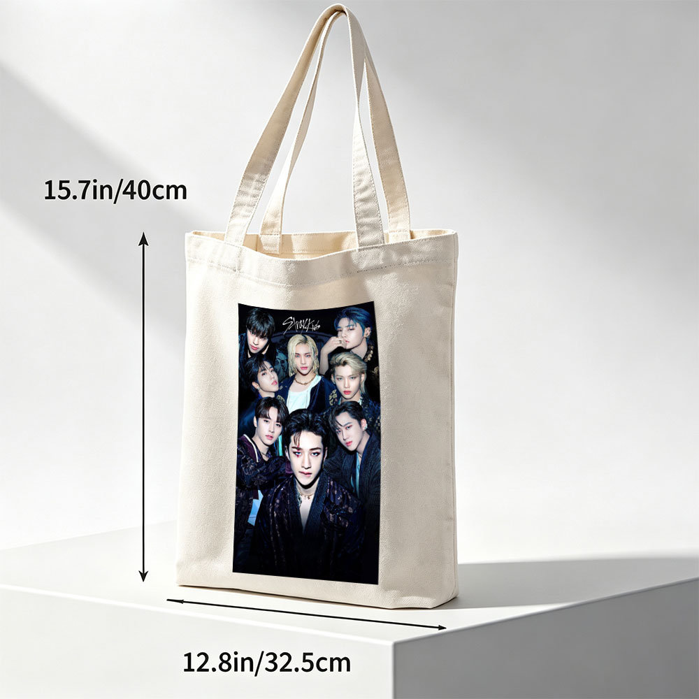 Stray Kids Group Portrait in Dark Elegant Attire with Intense Expressions - Canvas tote bags