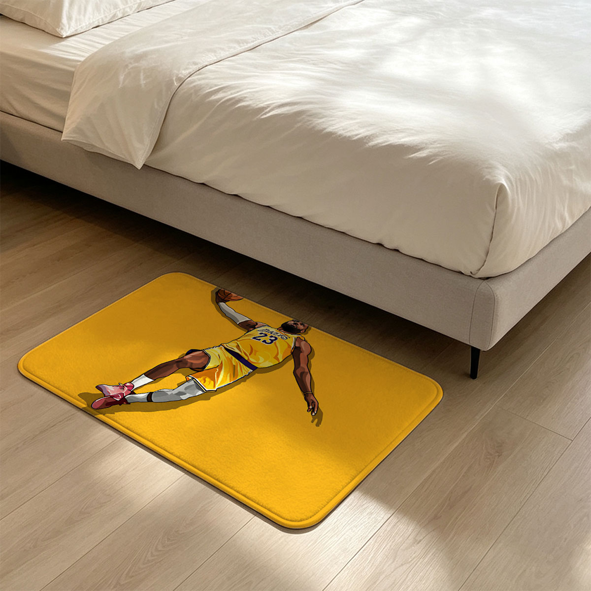 LeBron James in Lakers Jersey, Number 23, Mid-Air Basketball Action - Flannel floor mat