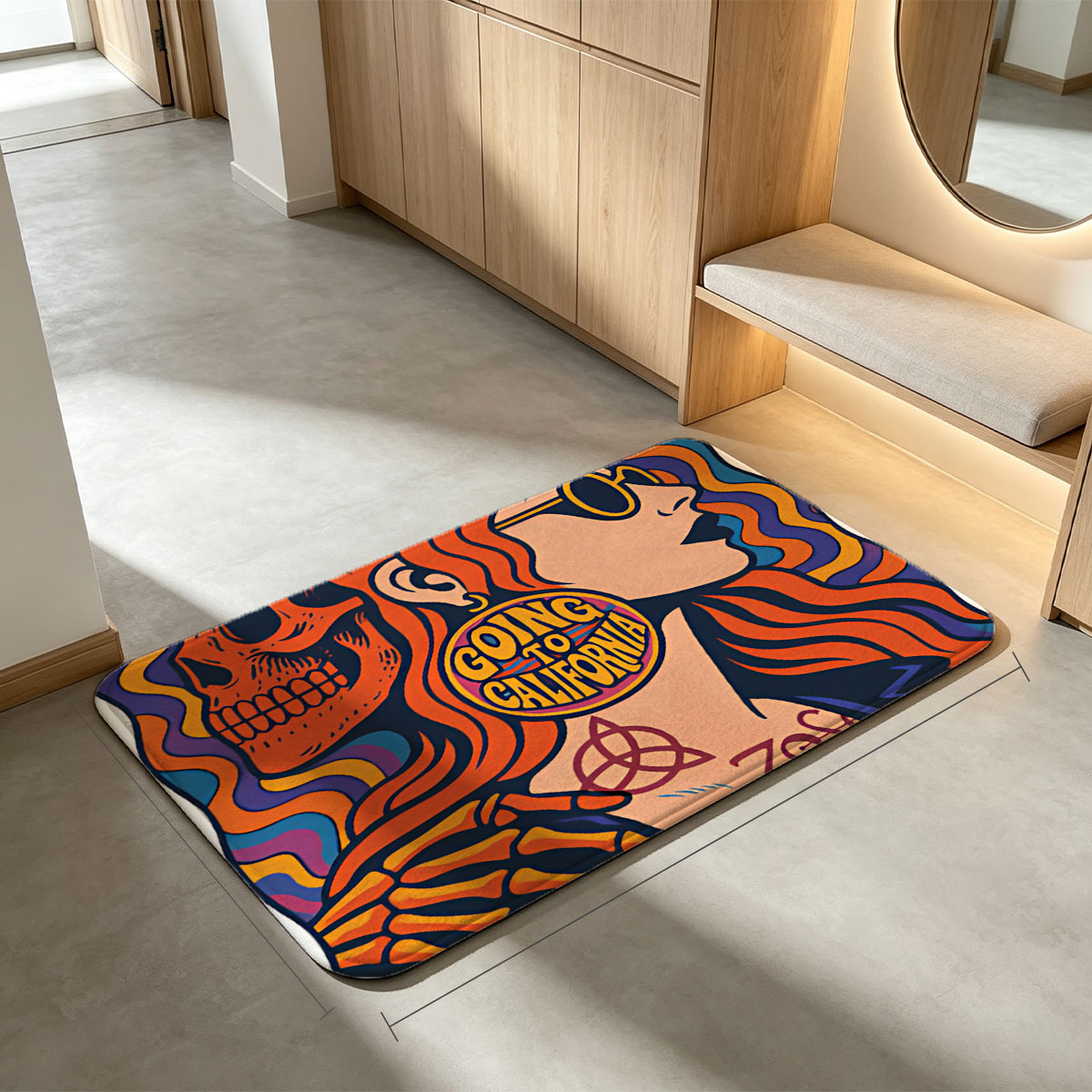 Going to California: Skeleton and Redhead with Psychedelic Vibes - Flannel floor mat