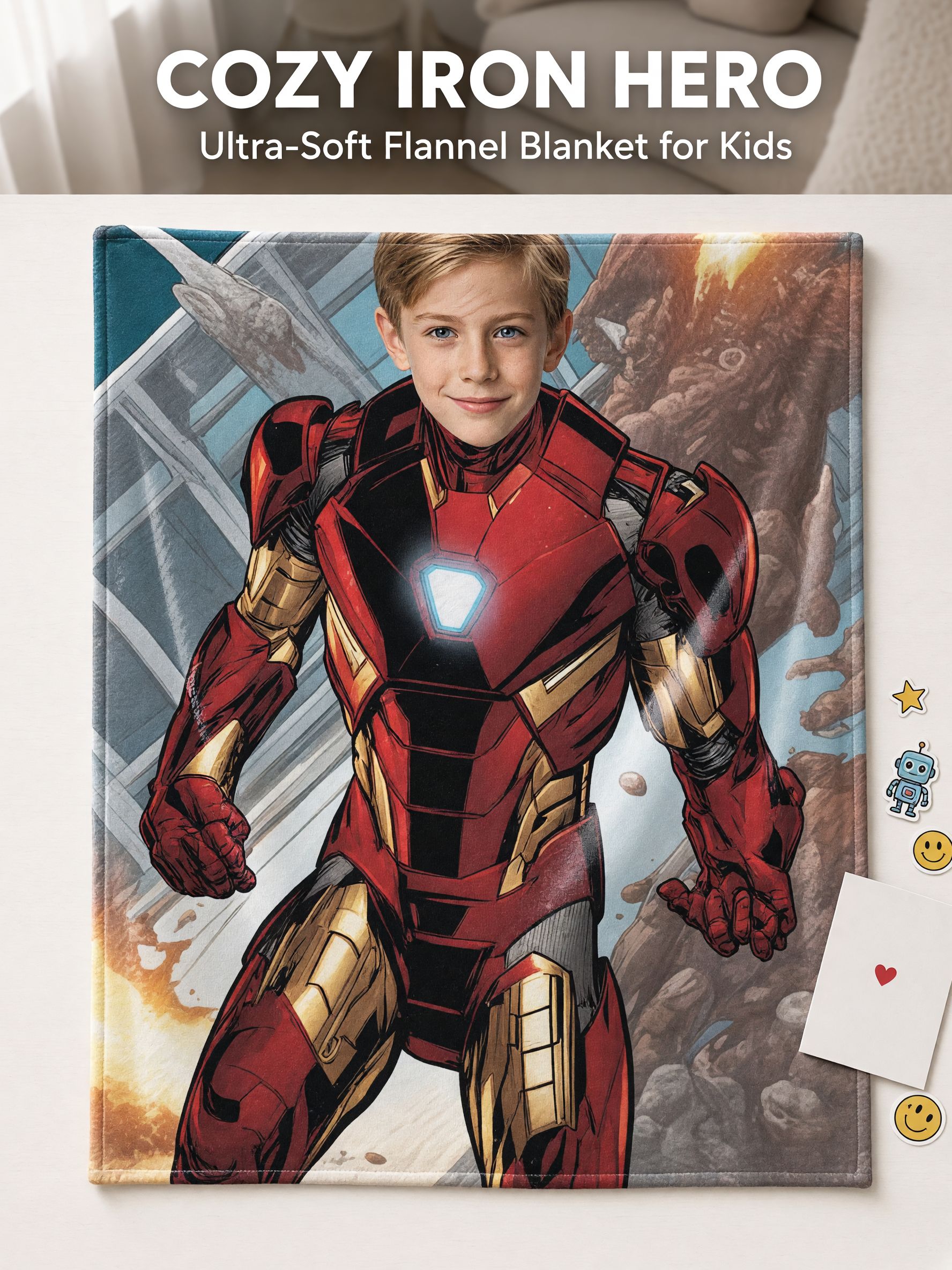 Custom Face Superhero Flannel Blanket, Personalized Photo Plush Throw for Kids and Adults, Cozy Bed and Couch Gift