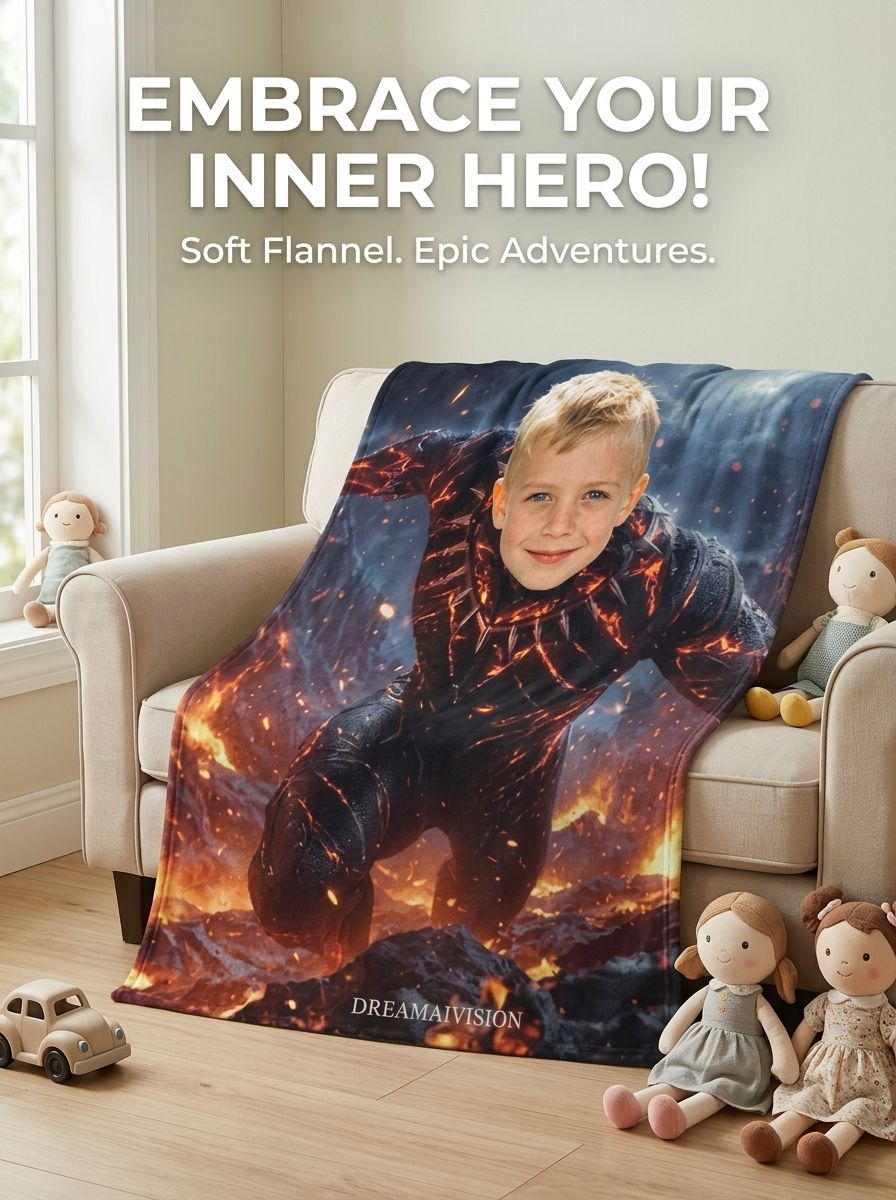 Custom Face Photo Superhero Flannel Blanket Ultra Soft Anti Pilling Fleece Throw Ideal Personalized Gift for Kids Family