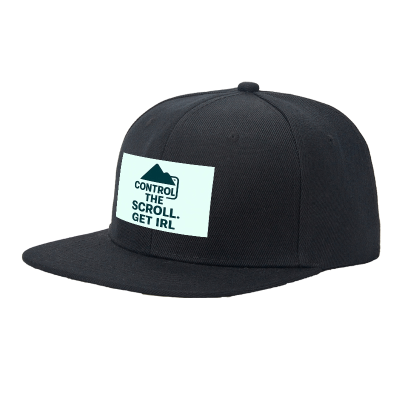 Flat Brim Baseball Cap Control The Scroll Get IRL Mountain Logo Streetwear Underground Skate Style for Basketball Court Skate Park Urban Lifestyle Skaters Rappers Streetwear Enthusiasts