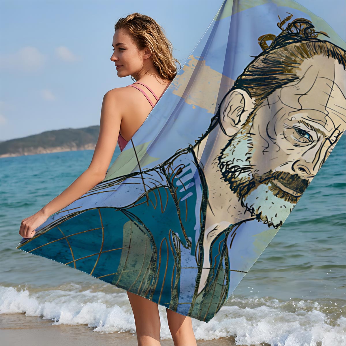Tilda Swinton as a Wise Elder in a Fantasy Portrait - Beach towels