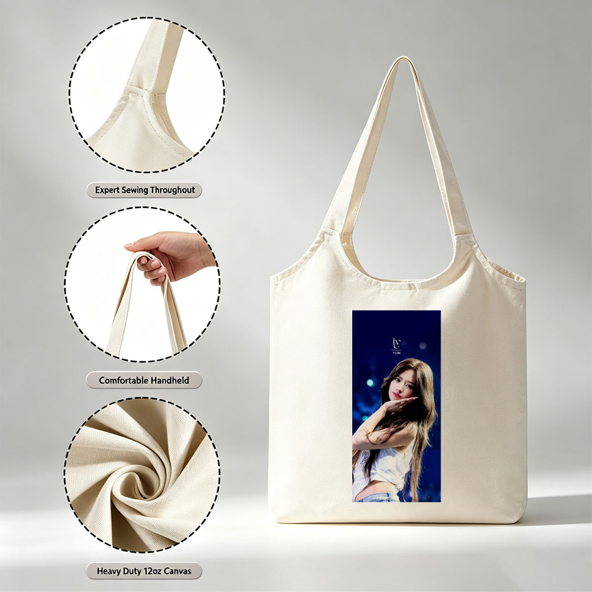IVE Yujin Stage Performance Close-Up Portrait - Canvas shoulder bags/