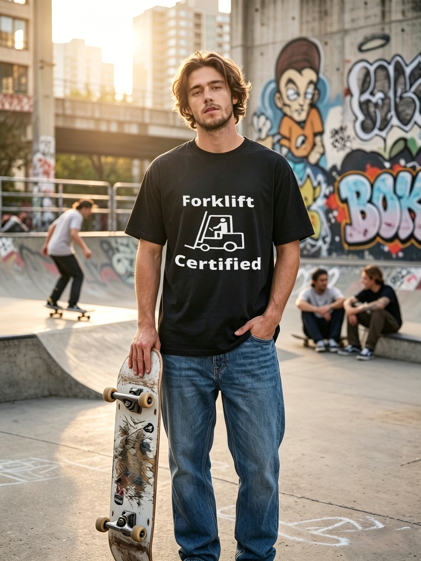 Men's Forklift Certified Printed T-Shirt Casual Round Neck Summer Lightweight Breathable Short Sleeve Tee for Warehouse Workers and Industrial Professionals