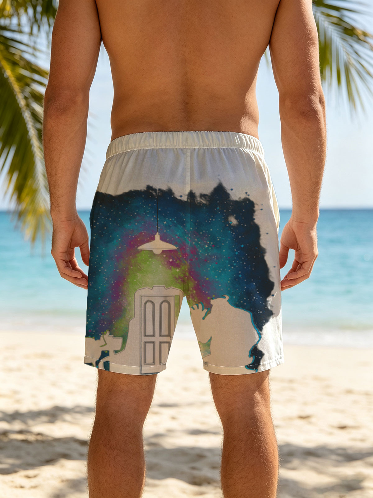 Doctor Who: The TARDIS Door Opens to a Cosmic Sky -  Beach shorts