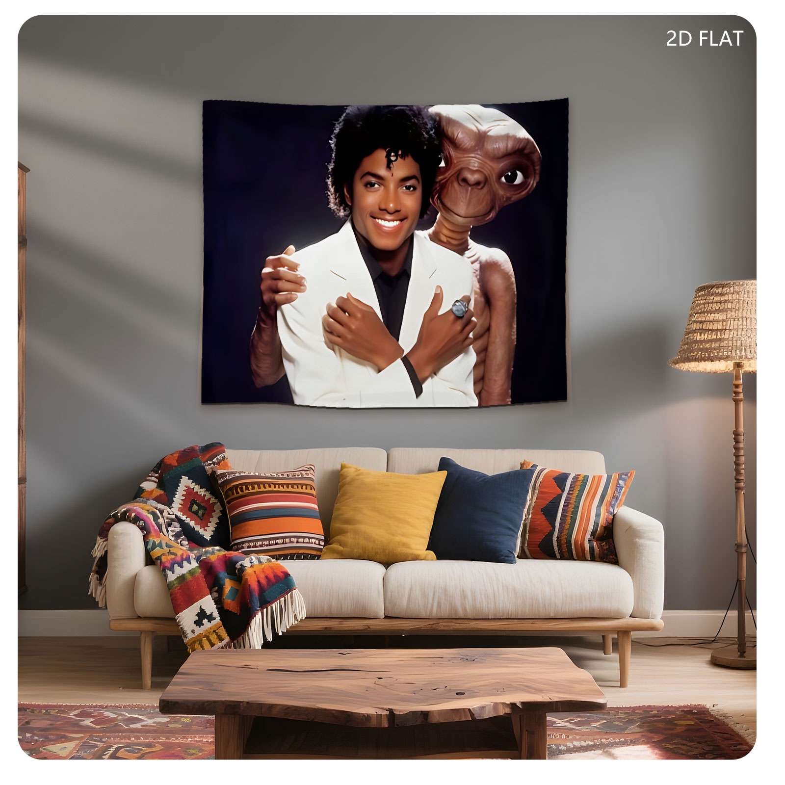 Michael Jackson and E.T. the Extra-Terrestrial in a playful pose - Tapestry