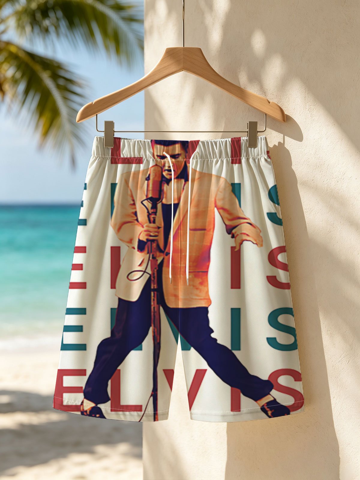Elvis Presley Performing on Stage with Microphone -  Beach shorts
