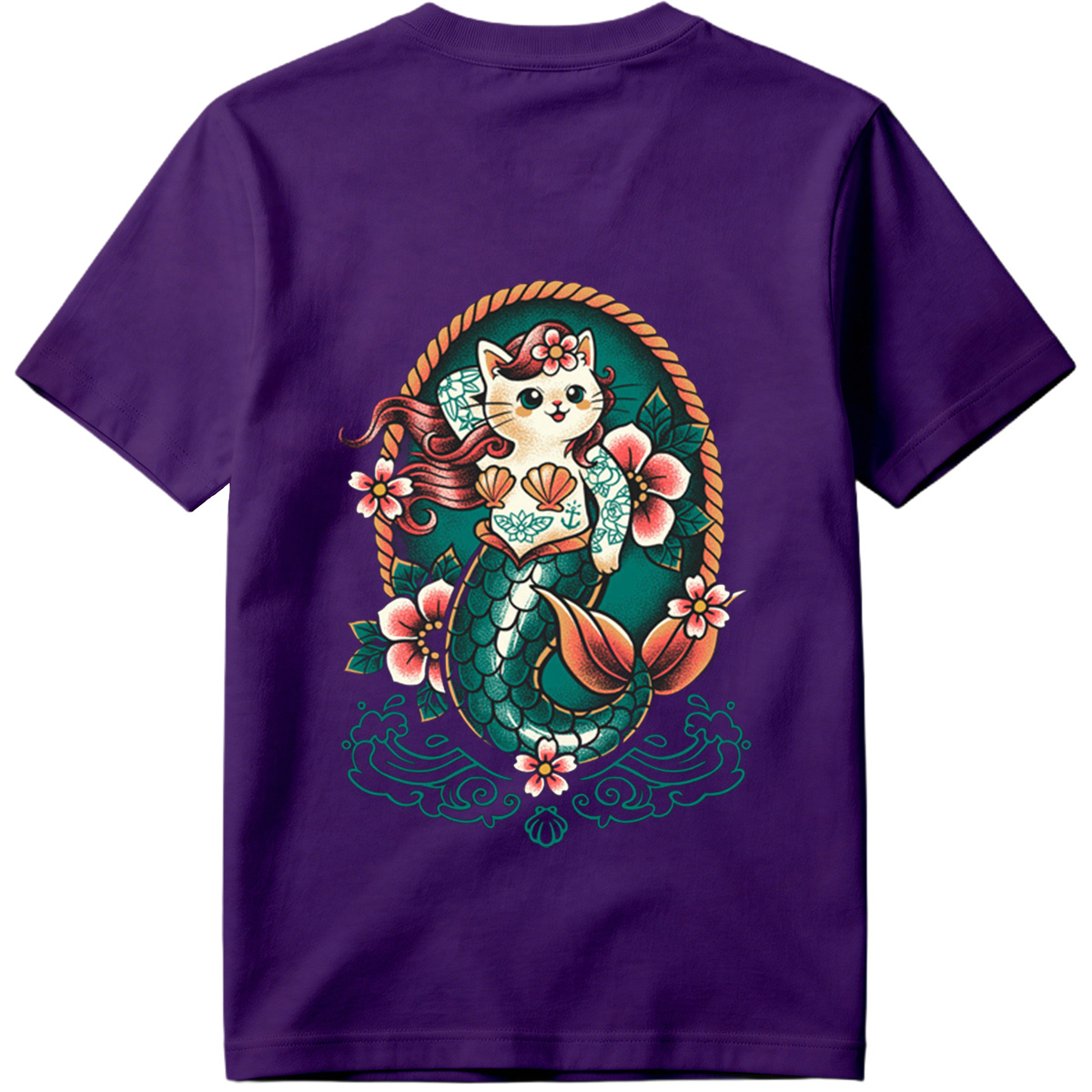 Mermaid Cat with Floral Design - Tee