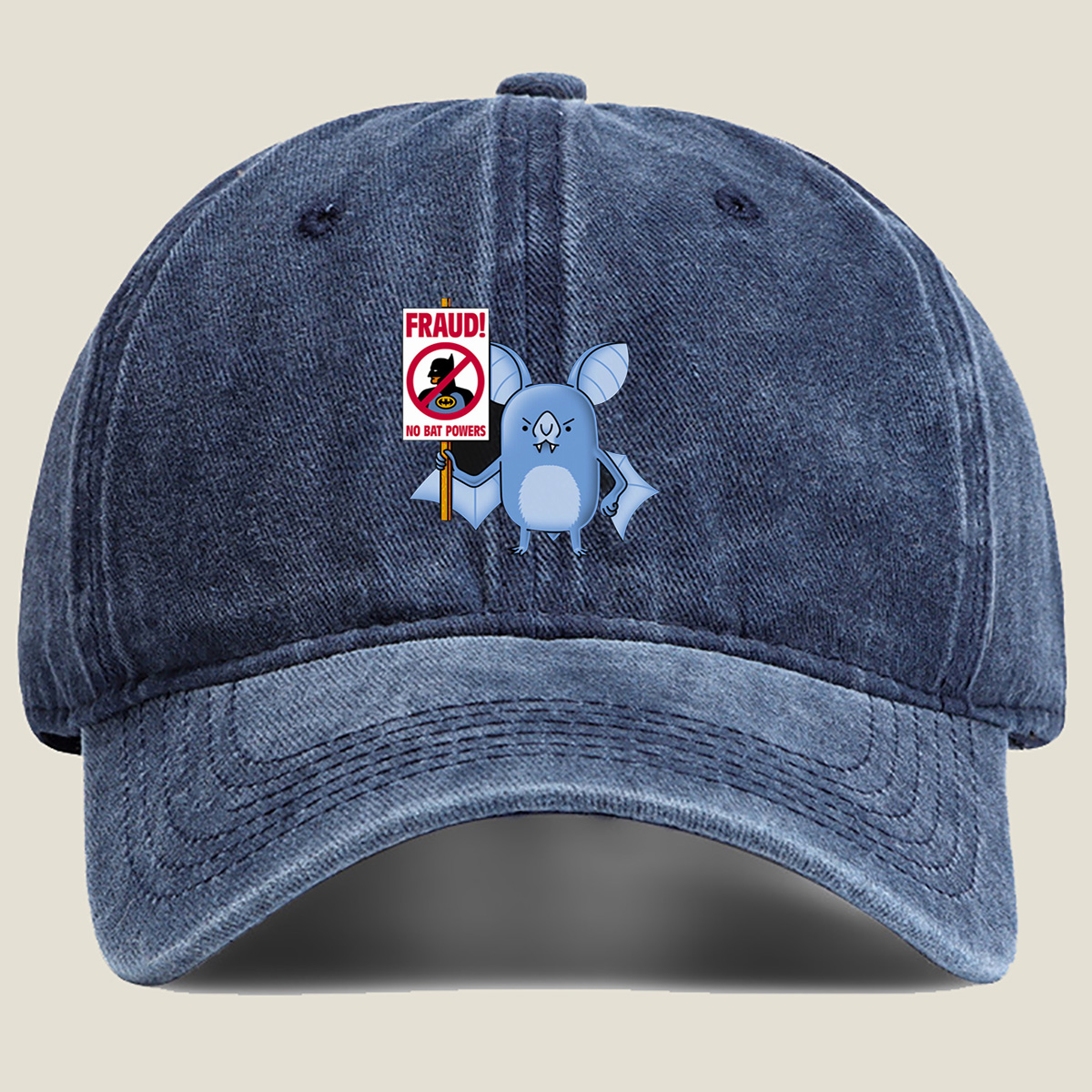 Batman and Bat Creature Protest Fraud - Washed Denim - Baseball Cap