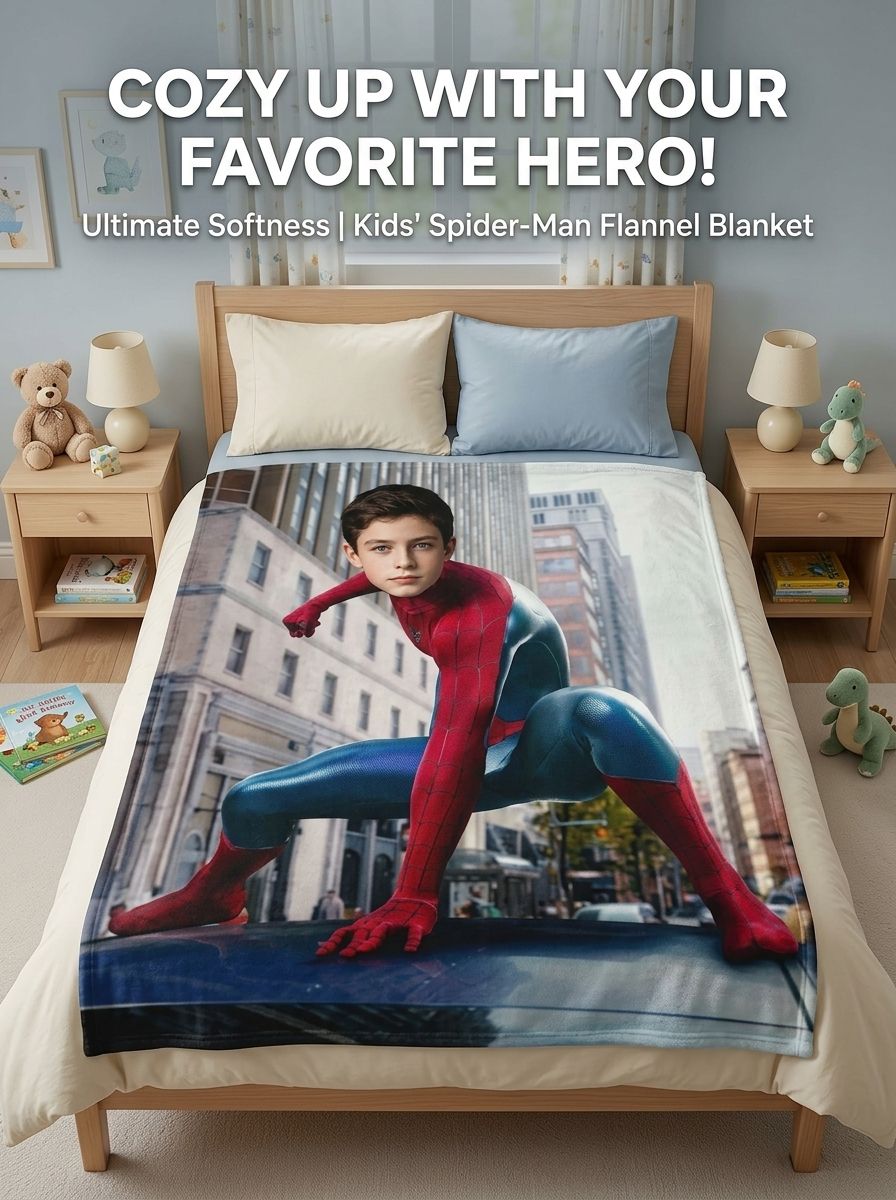 Custom Superhero Face Photo Blanket Personalized Flannel Fleece Throw for Kids and Adults Cozy Birthday Gift
