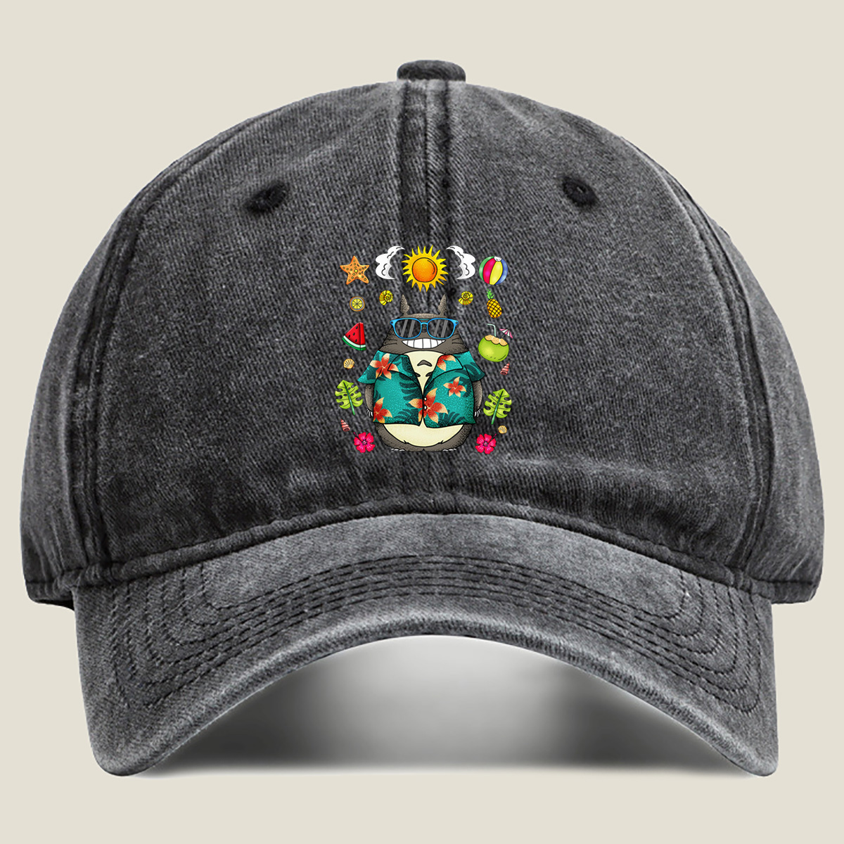 Totoro in Tropical Vibes - Washed Denim - Baseball Cap