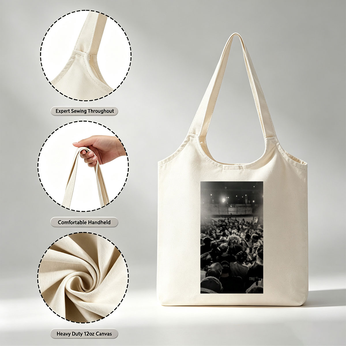 Billie Eilish Live Concert Crowd Shot in Black and White - Canvas shoulder bags/