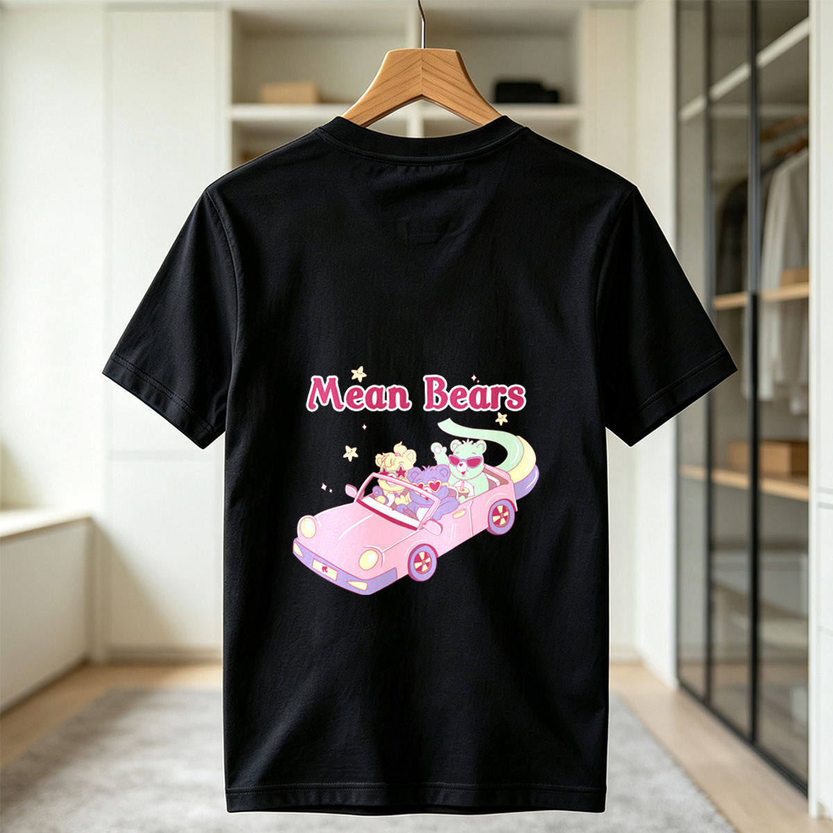 Mean Bears in a Pink Car with Three Cute Characters - Tee