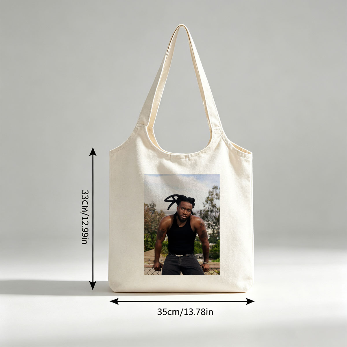 T-Pain Outdoors in Los Angeles, Wearing Black Tank Top and Jeans with Visible Tattoos and Dreads - Canvas shoulder bags/