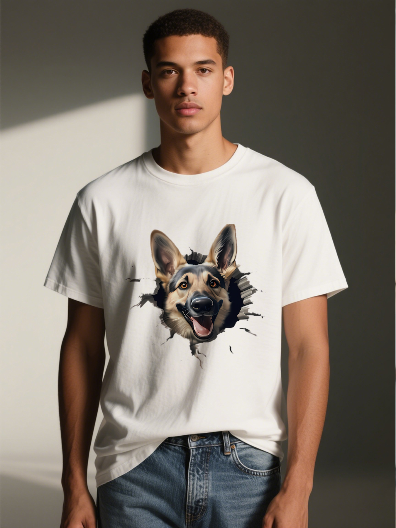 Men's Printed T-Shirt German Shepherd Dog Face Graphic Casual Round Neck Summer Lightweight Breathable Short Sleeve T-Shirt for Outdoor Activities Dog Lovers