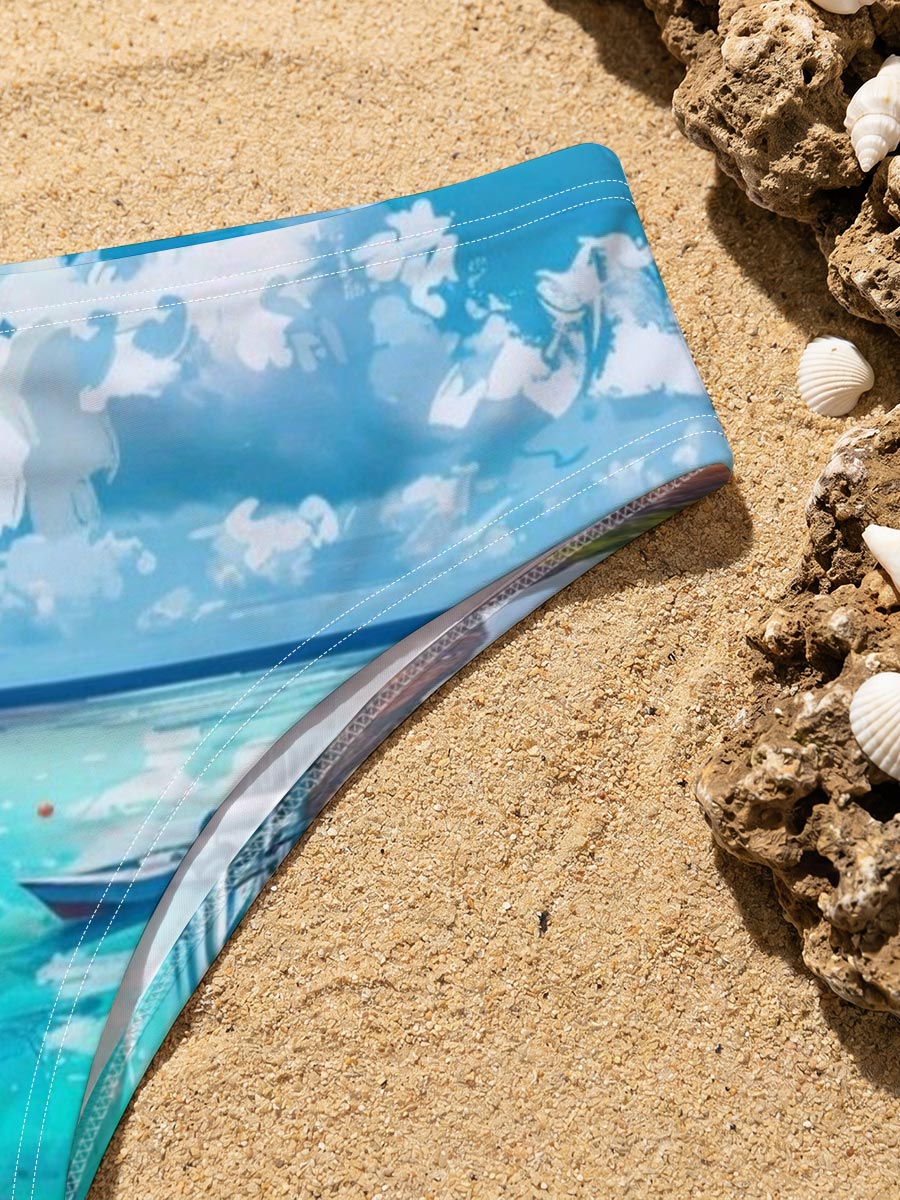 Crystal Clear Waters and Boats Under a Summer Sky -  Men's swim trunks