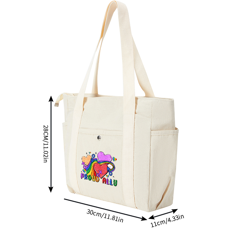 Multi Pocket Bag White with Rainbow Hearts and 