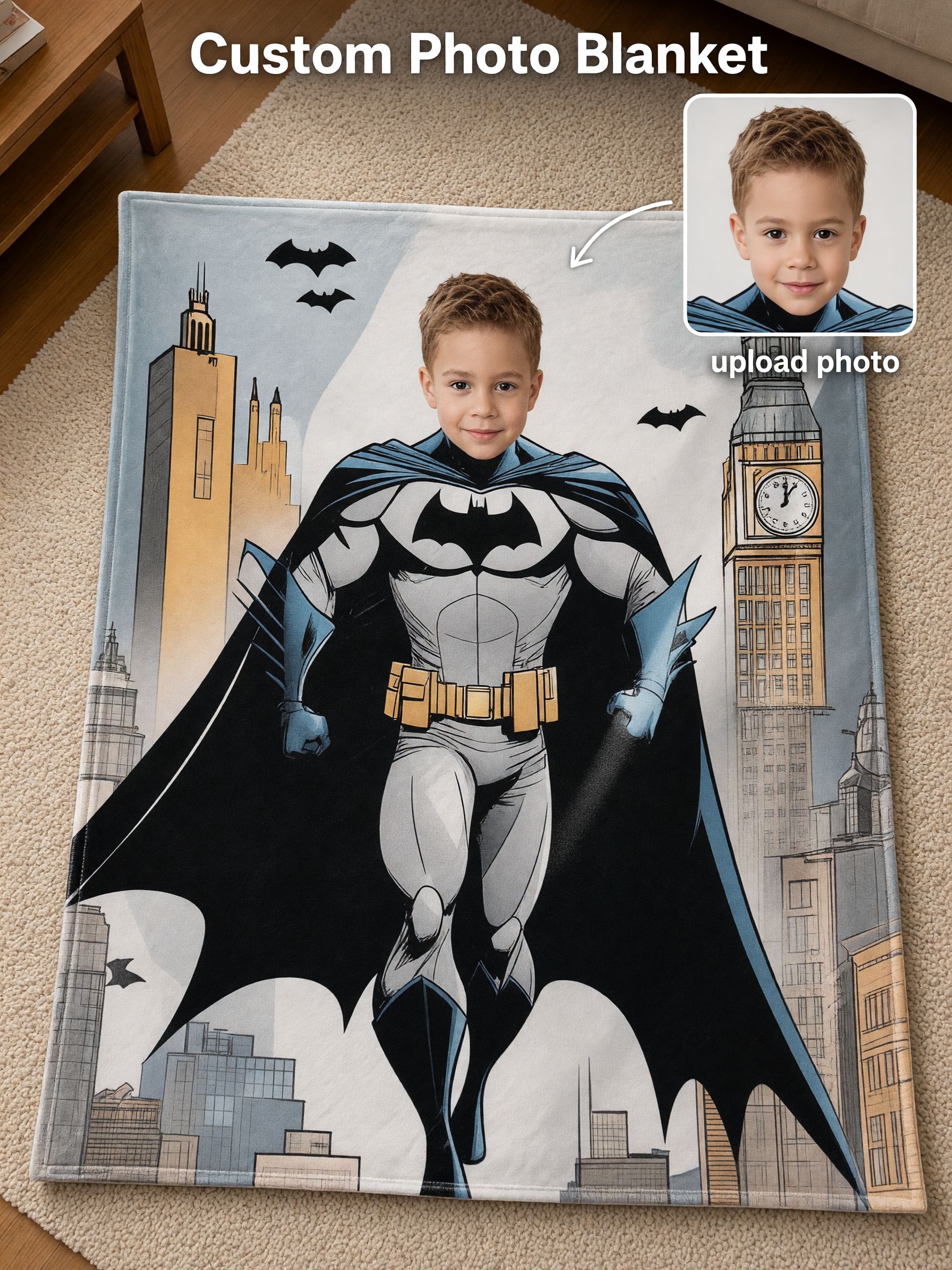Custom Face Superhero Blanket Personalized Photo Flannel Throw Soft Skin Friendly Bed Couch Fleece Blanket Kid Gift