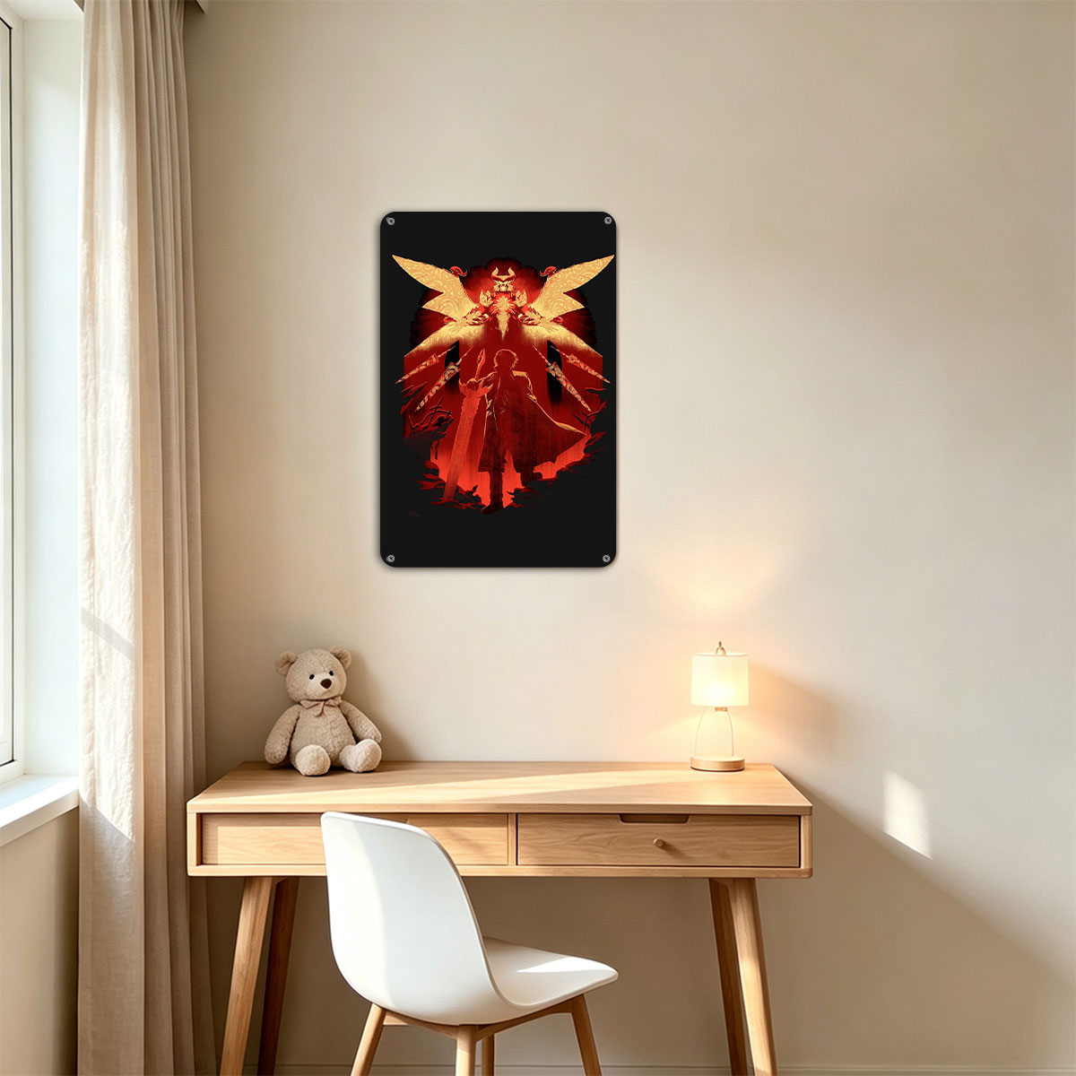 Demon King and Warrior: Shadow Duel in Crimson Realm - painting