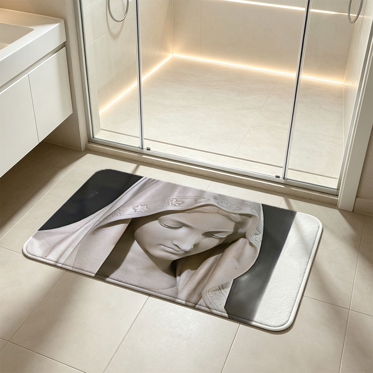 Virgin Mary Statue in White Marble - Flannel floor mat