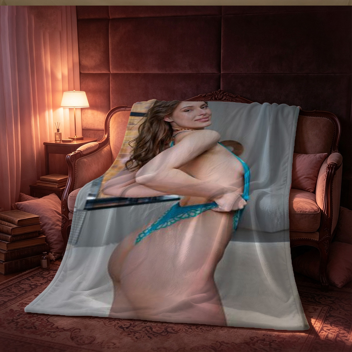 Two Women in Lingerie on a Couch - Blanket
