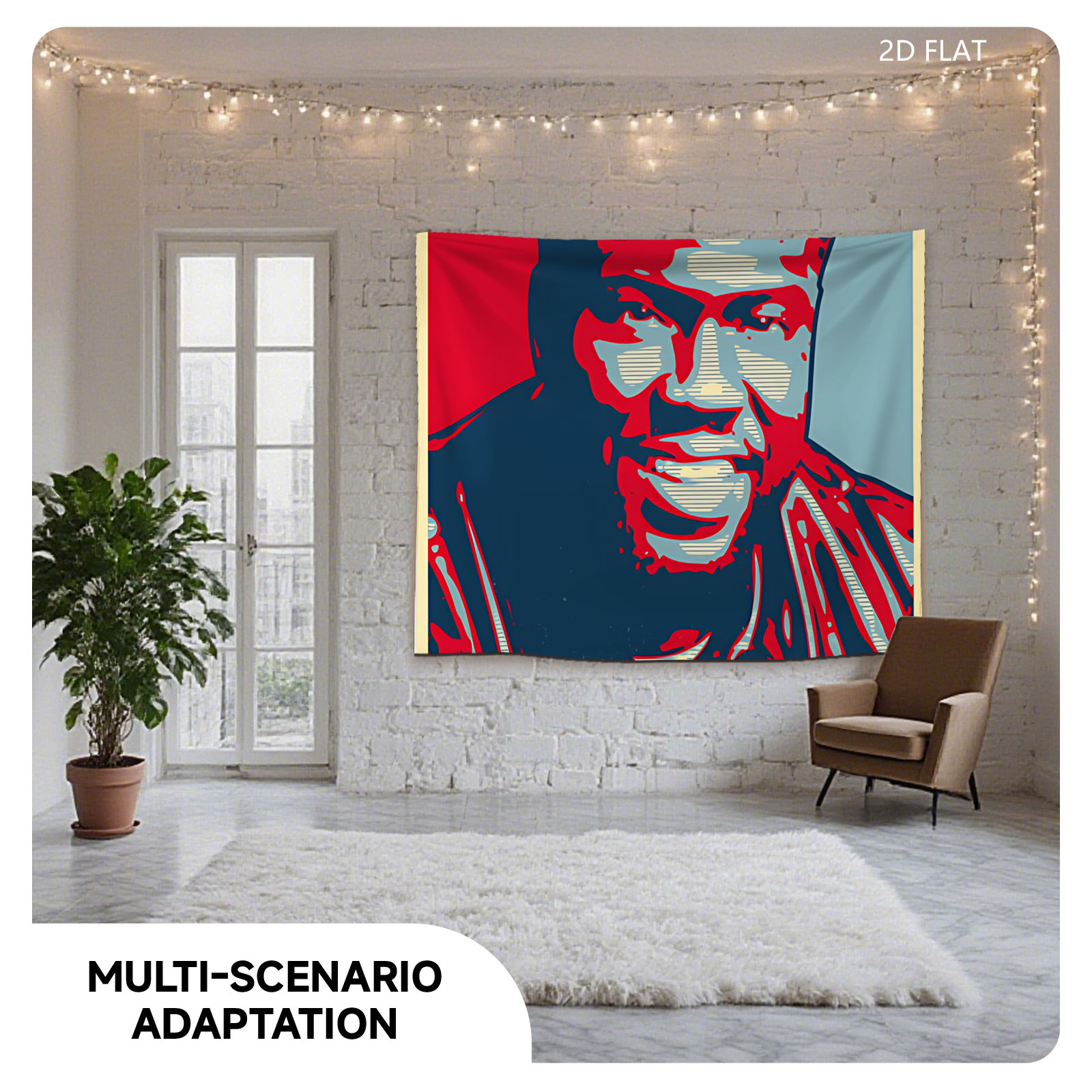 Kevin: A Bold Portrait in Red, Blue, and Gray - Tapestry
