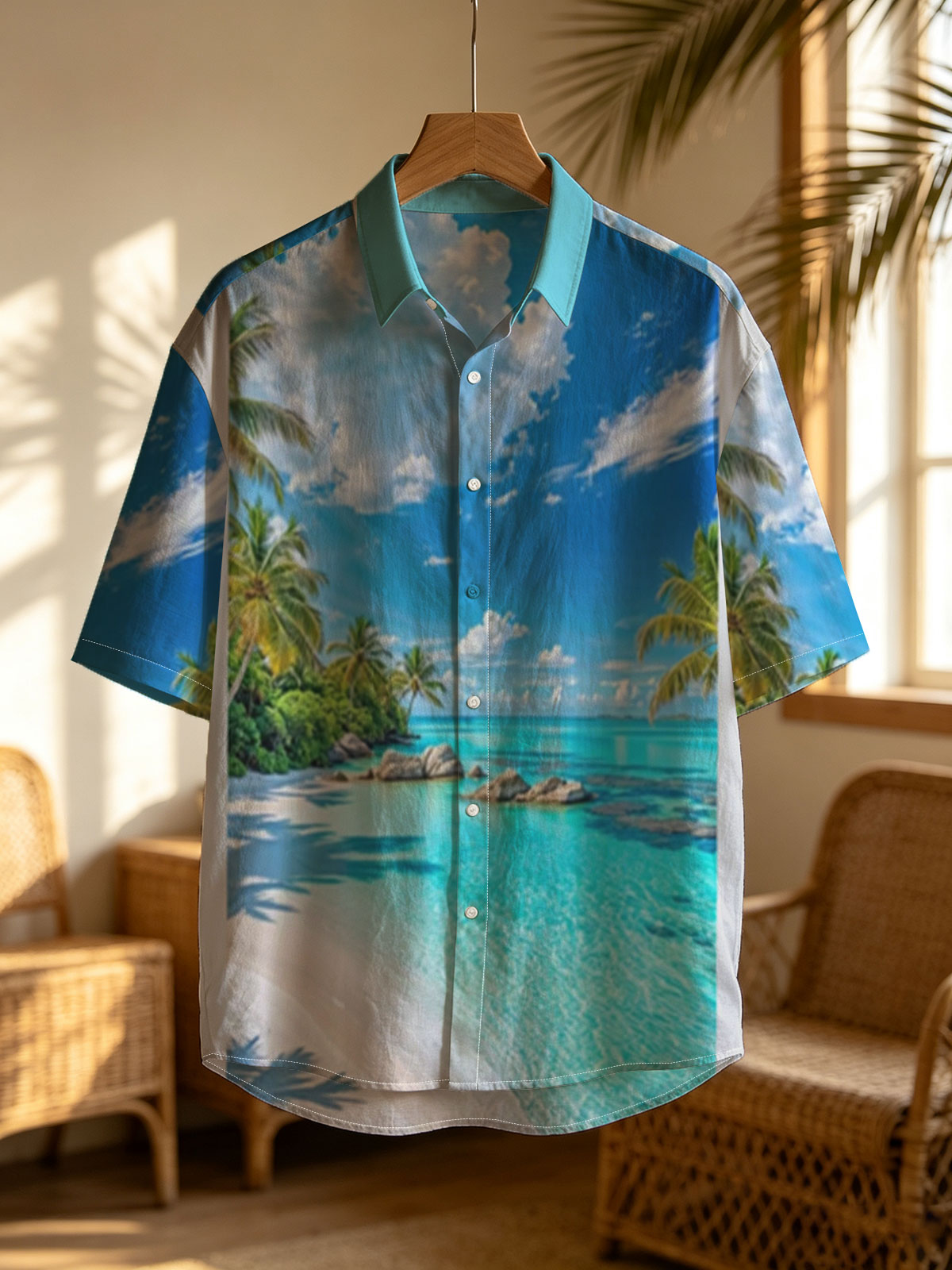 Tropical Beach with Crystal Clear Water and Palm Trees -  Shirt