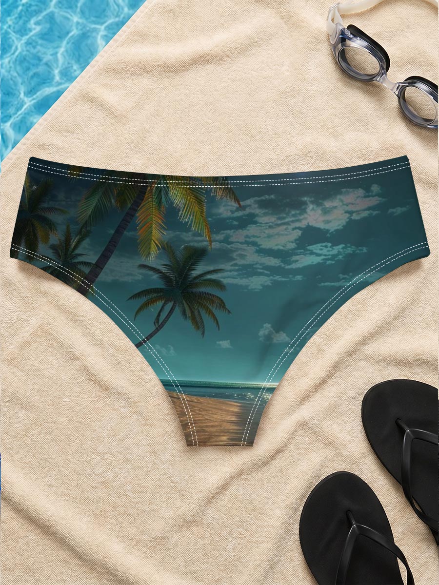 Moonlit Tropical Beach with Palm Trees and Shimmering Water -  Men's swim trunks