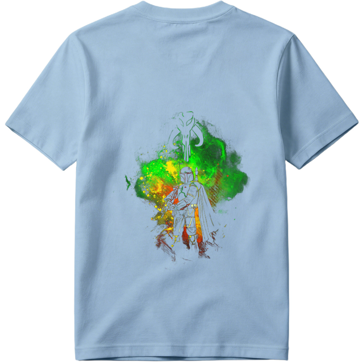 Mandalorian Warrior with Boba Fett Helmet and Green Energy Background - Tee