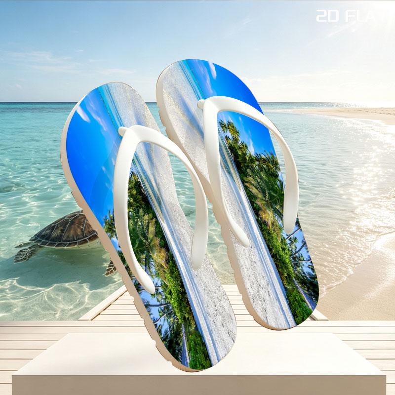 Tropical Beach with Palm Trees and Crystal Clear Water -  flip-flops