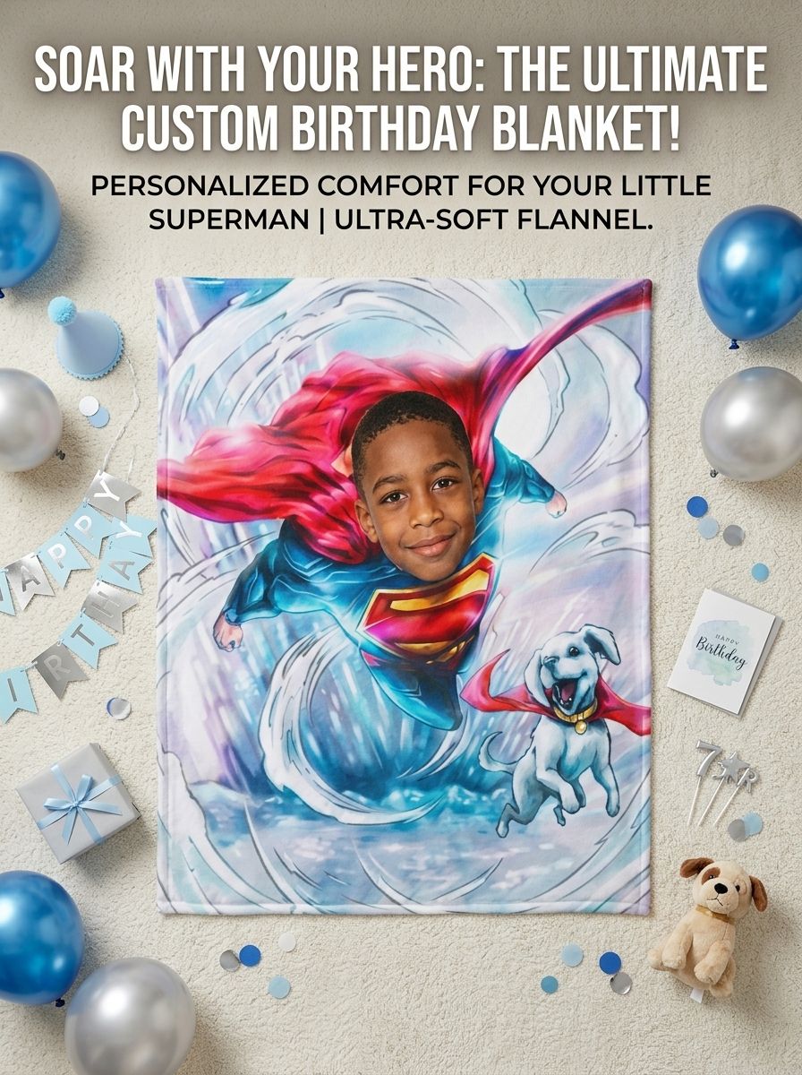 Personalized Face Photo Superhero Blanket Ultra Soft Flannel Throw for Kids Adults Custom Hero Fleece Bed Couch Gift