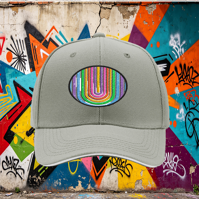 Unisex Classic Sandwich Hat with Glitter Rainbow Arc Print - Stylish Sun Protection Cap for Outdoor Activities, Perfect for Fashion-Loving Adults and Urban Explorers