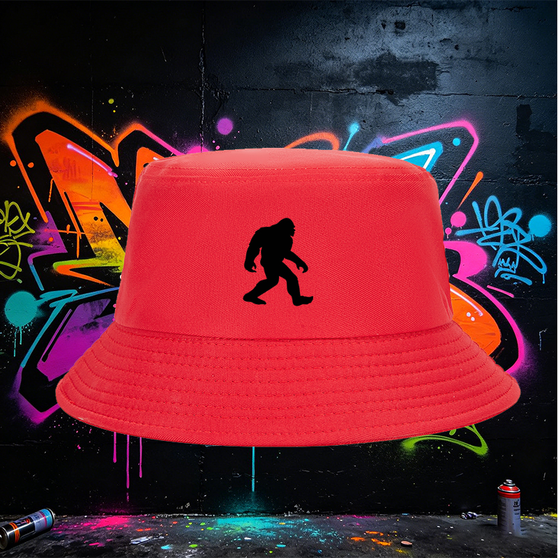 Unisex Fisherman Hat with Bigfoot Silhouette Print - Classic Cotton Bucket Hat for Outdoor Adventures, Hiking, Camping, and Casual Wear - Perfect for Nature Lovers and Wildlife Enthusiasts