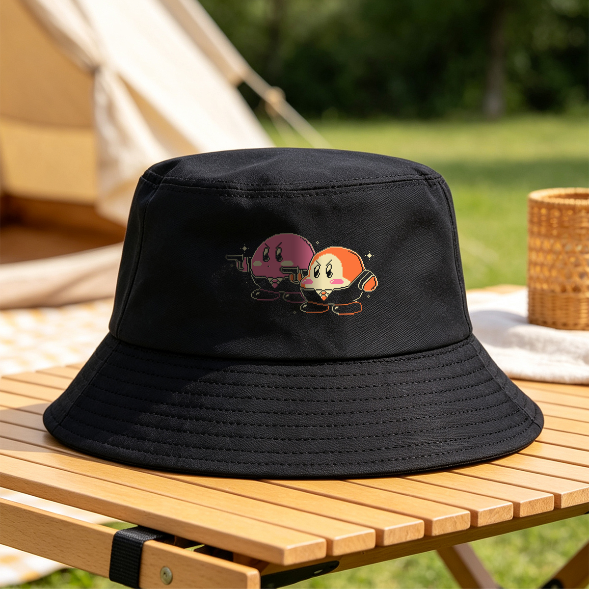 Kirby and Waddle Dee in Pixel Art Style - Fisherman's Hat