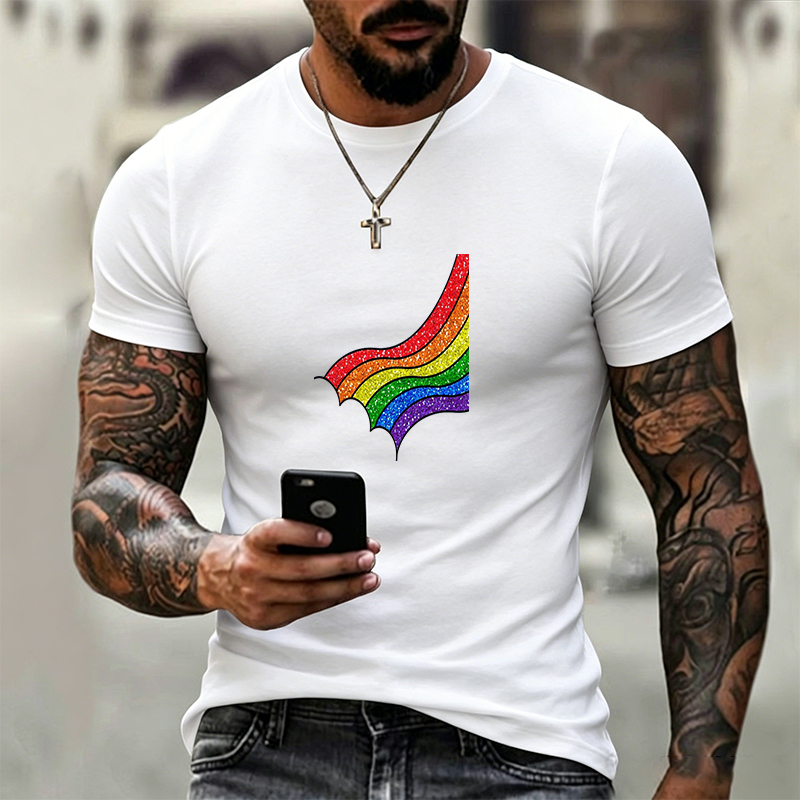 Unisex Classic T-Shirt Rainbow Glitter Print Design for Casual Wear, Perfect for Pride Events, LGBTQ+ Support, and Everyday Fashion – Suitable for Men Women and All Gender Identities