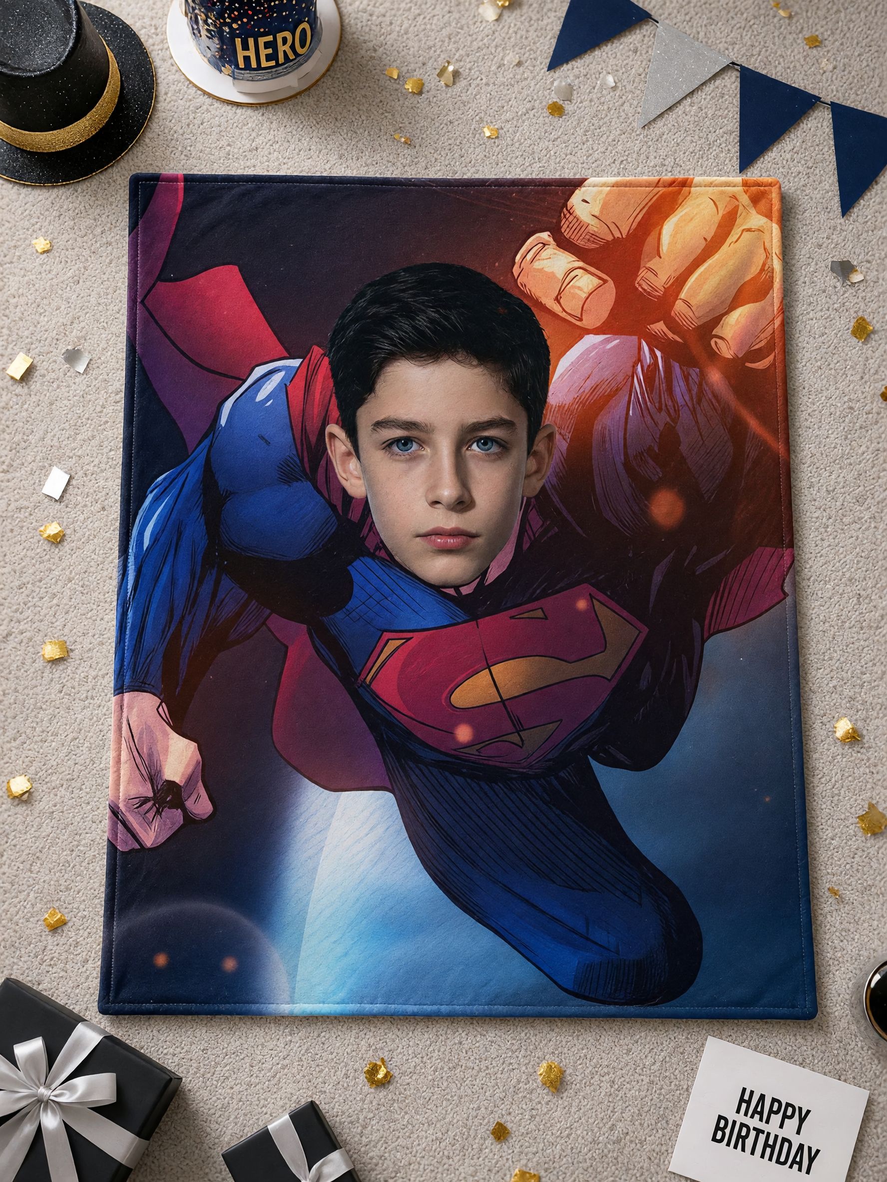 Custom Face Blanket Personalized Superhero Comic Flannel Throw Soft Warm Plush Fleece Ideal Gift for Kids and Boys