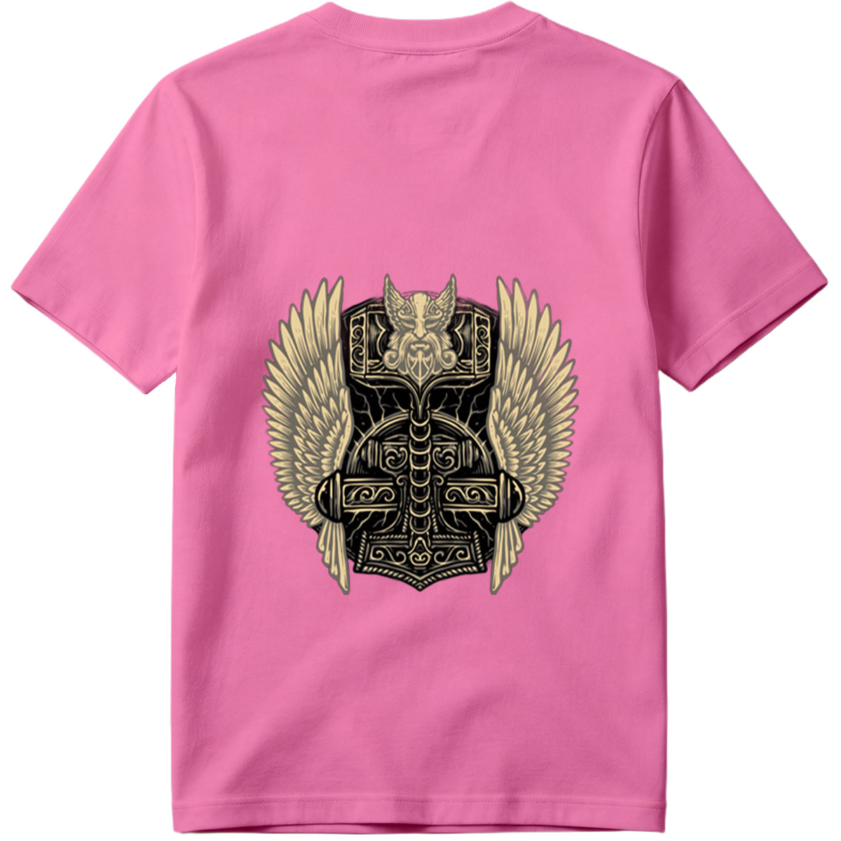 Thor's Hammer with Winged Viking Warrior Design - Tee