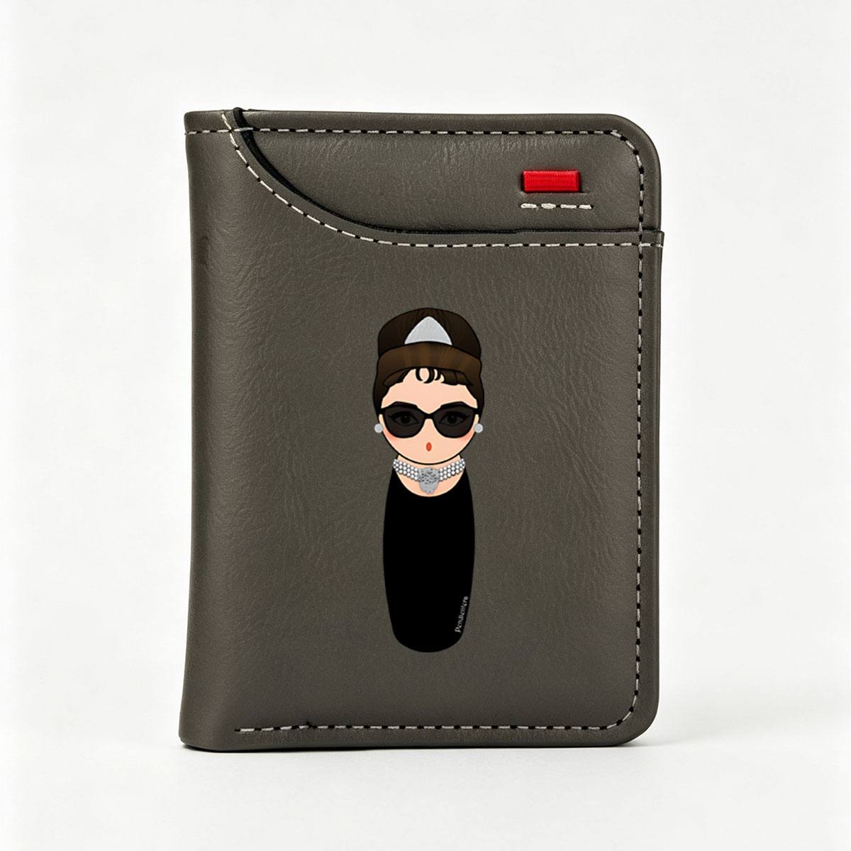 Audrey Hepburn Inspired Icon with Sunglasses and Pearl Necklace - Vertical Style Wallet
