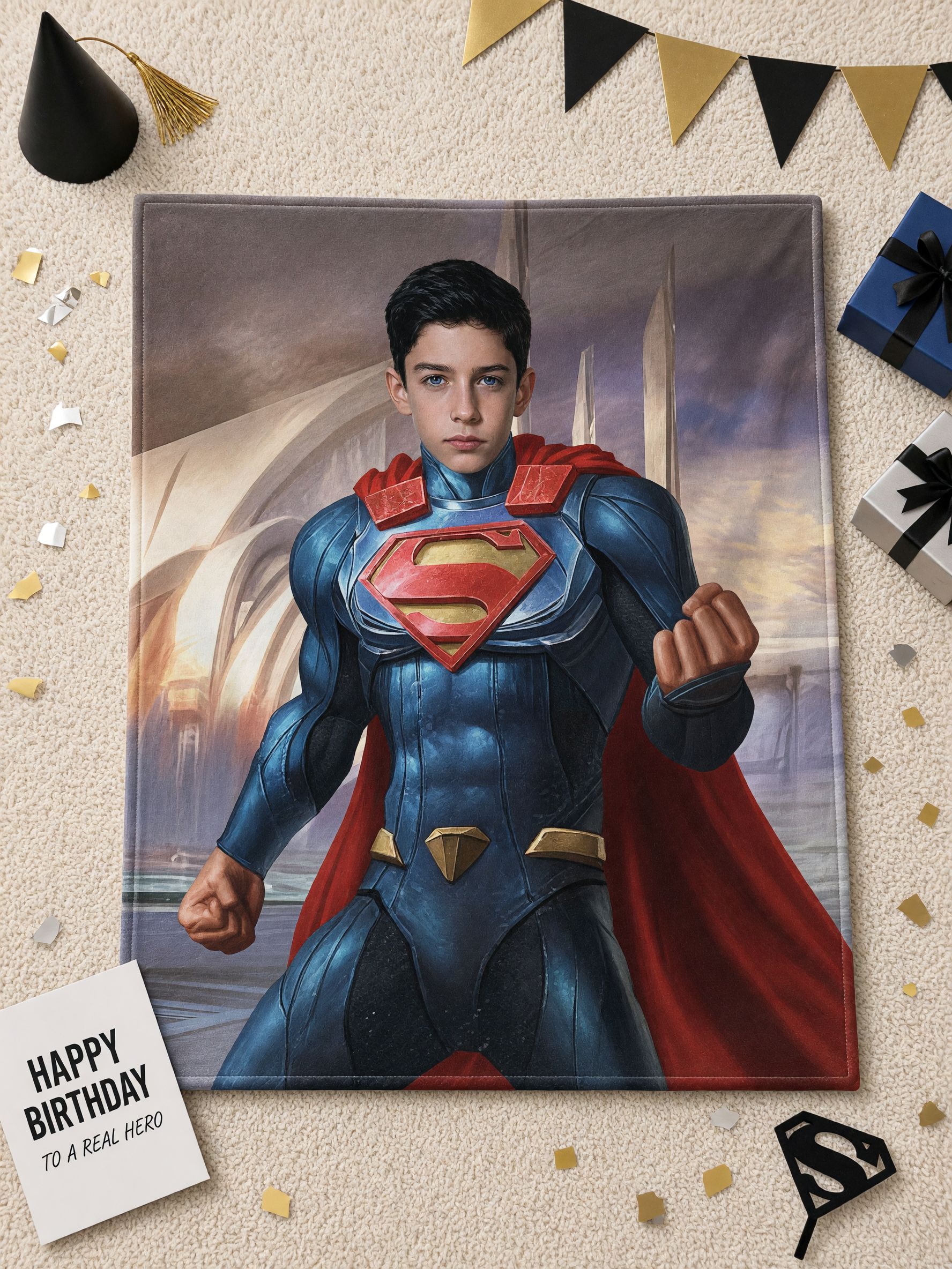 Personalized Superhero Face Photo Blanket Ultra Soft Flannel Throw Cozy Custom Gift for Bed Couch Travel