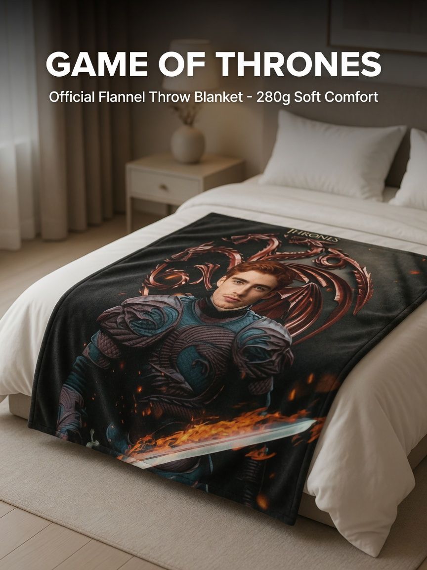 Custom Photo Face Flannel Blanket, Ultra Soft Anti-Pilling Personalized Dragon Warrior Throw, Ideal Keepsake Gift