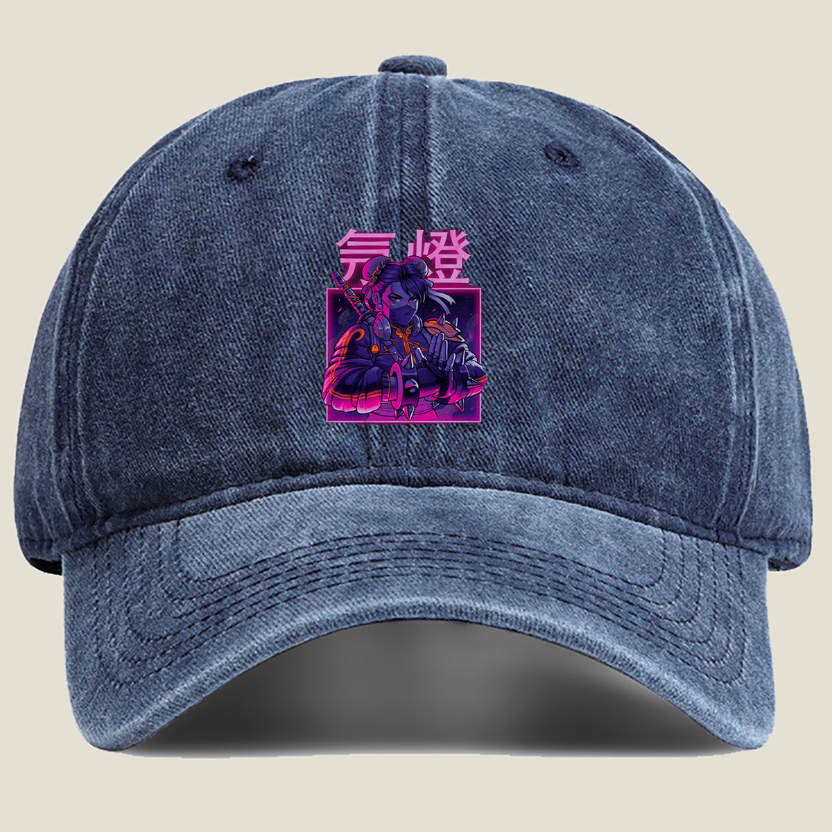 Cyberpunk Geisha: Neon Samurai - Washed Denim - Baseball Cap