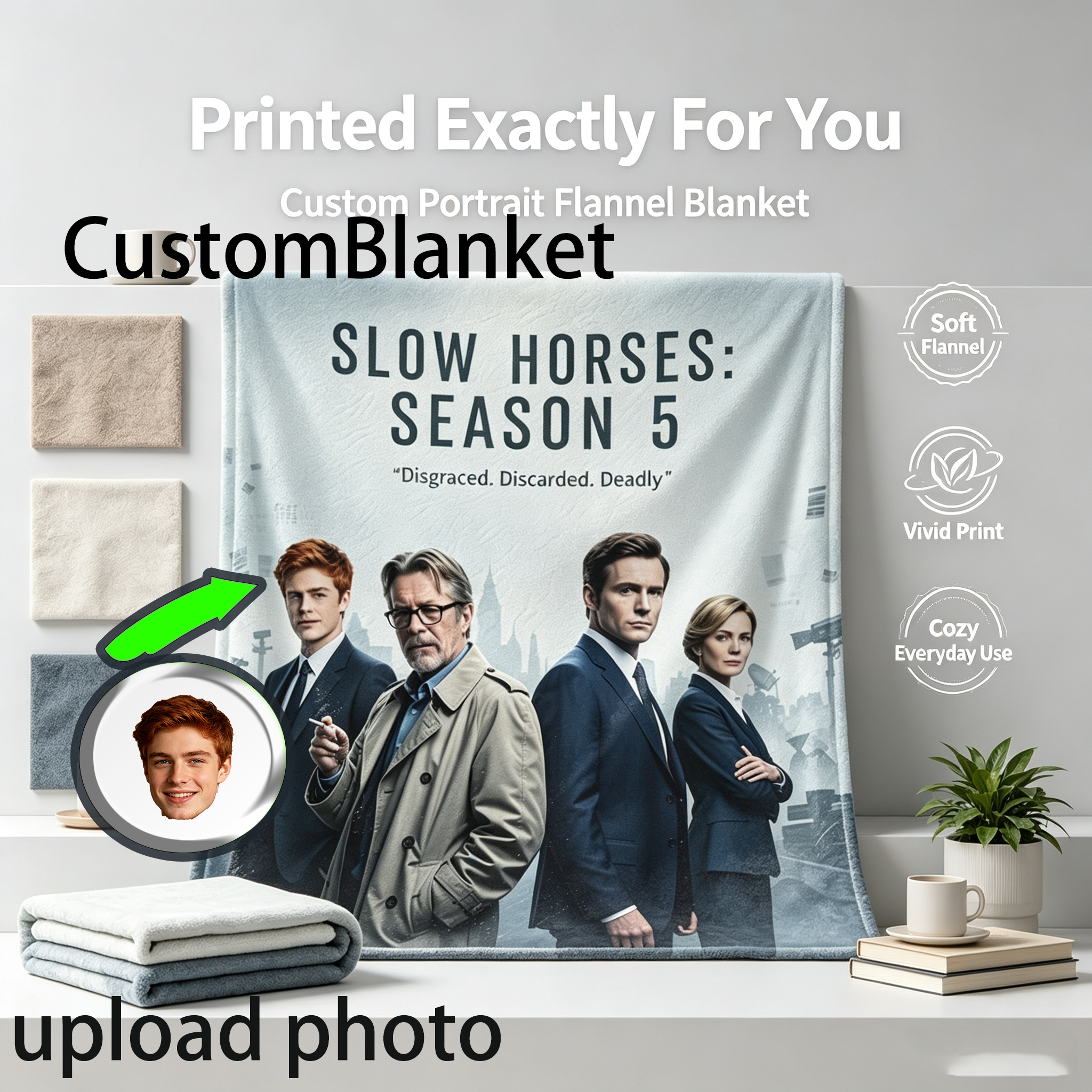 Custom Face Blanket Slow Horses Season 5 Flannel Blanket for Fans and Gift Ideas