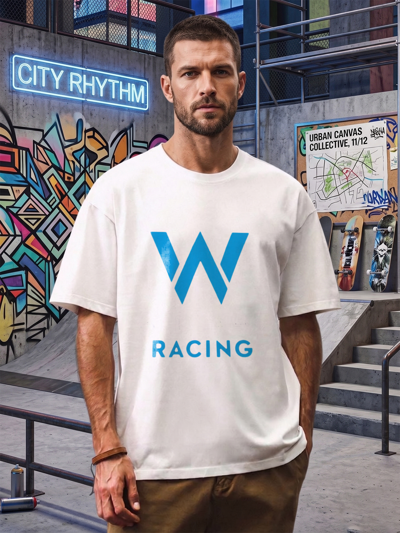 Men's Williams Racing Logo Print T-Shirt Casual Round Neck Summer Lightweight Breathable Short Sleeve Tee for Motorsport Fans and Racing Enthusiasts